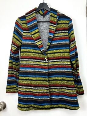 Plum Made in 🇨🇦 Striped Shawl Collar One Button Knit Blazer sz S Lagenlook Artsy